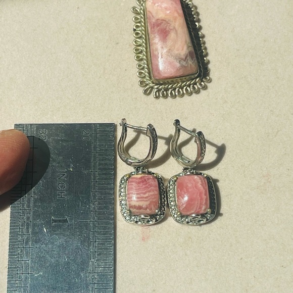 VTG lot of 2 Sterling Silver Pink Rhodochrosite Gemstone Earrings And Pendant - Picture 4 of 10